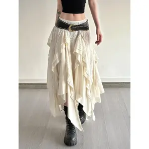 Women's Plain Asymmetrical Hem Skirt without Belt, Boho Fashion Casual A Line Skirt for Daily Holiday Vacation Wear, Ladies Bottoms for Summer, Flowy Casual Skirt, Womenswear