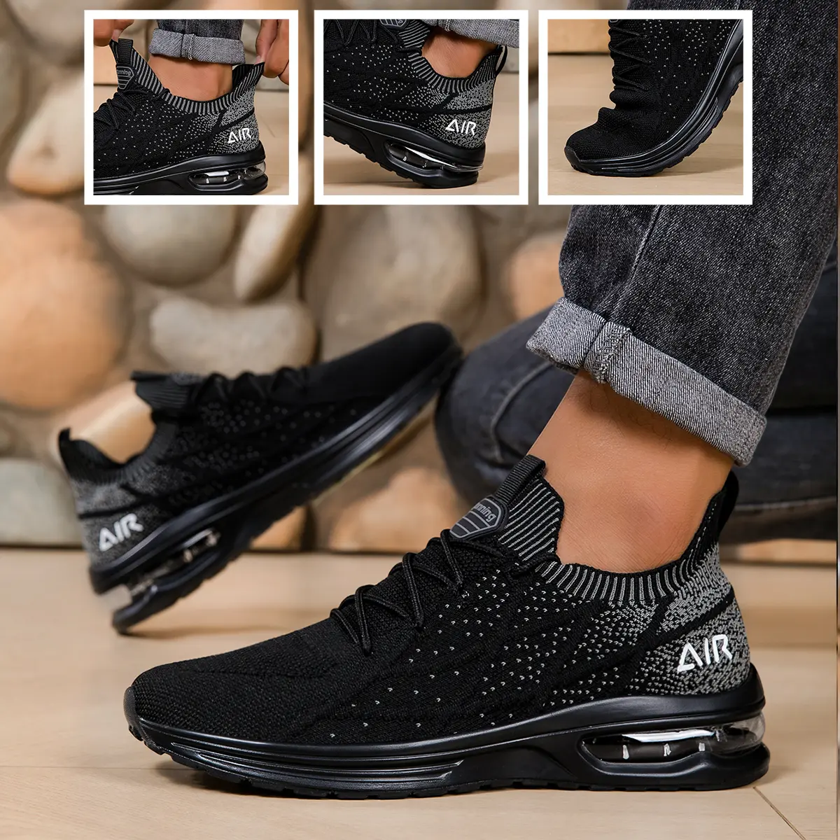 BEMIRO Men's Low-Top Cloth Sneakers with Laces, Lightweight Athletic Footwear with Shock-Absorbing Air Cushion for Running & Tennis, Sports Shoes, Mens Shoes, Fabric, Male, Rubber, All Seasons