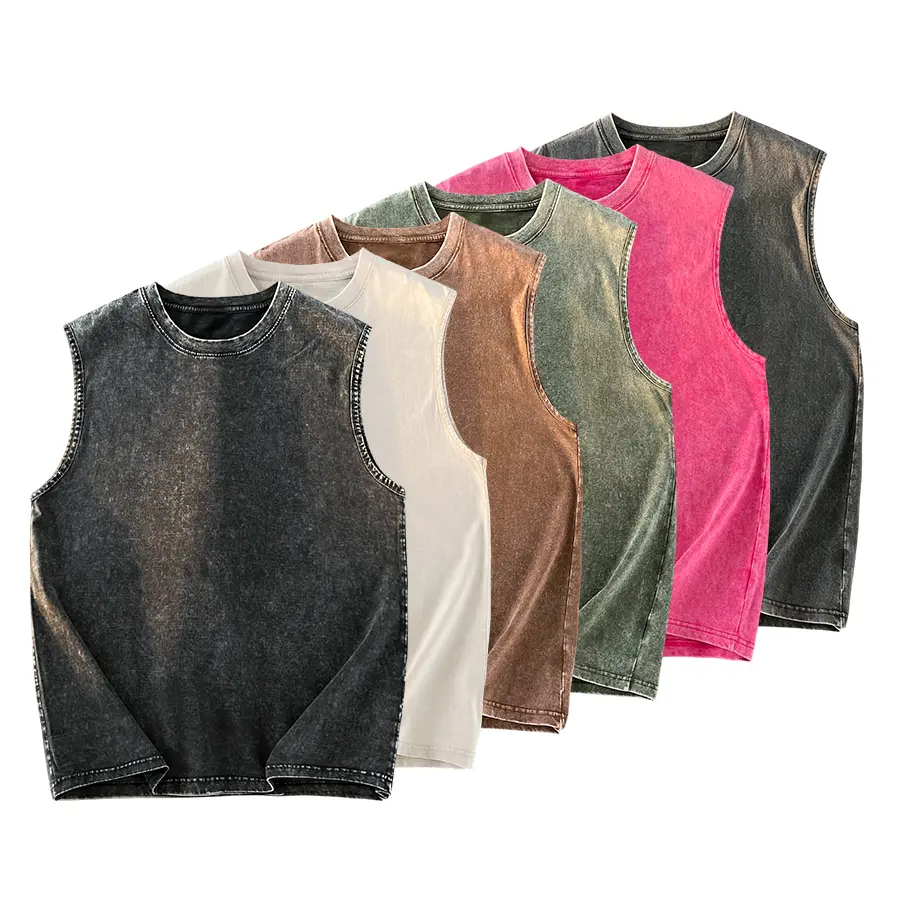Men's Washed Retro Pure Cotton Crew Neck Sleeveless Tank Top, Ideal for Summer Daily Wear, Running, Sports and Beach Wear