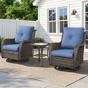 Belord 3-Piece Outdoor Wicker Swivel Glider Set - 4" Cushions, Side Table, Outdoor Rocking Chair Set, NTC Series