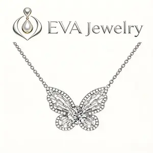 [EVA Jewelry] Butterfly Necklace 925 Sterling Silver Synthetic Moissanite Necklace