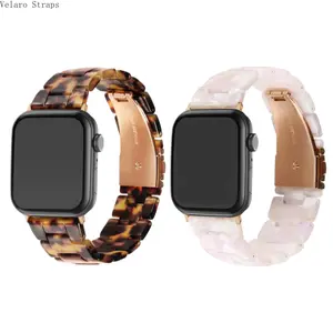 2-Pack Tortoiseshell Resin Watch Band, Transparent Glossy Link Bracelet for Smart Watch 38/40/41/42/44/45/49mm