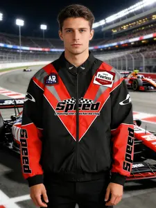 Men's Letter Print Racing Element Jacket, Long Sleeve Fitted Casual Coat, Perfect for Streetwear and Leisure Wear, Fall & Winter