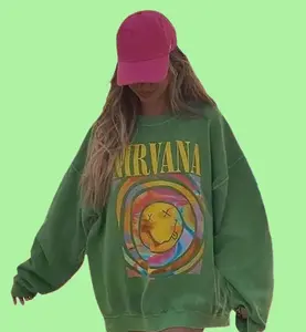Nirvana Smile Face Sweatshirt, Preppy Sweatshirt, 90’s Nirvana Green Sweatshirt, Hot Pink Nirvana Sweater, Trendy  Sweat, Hoodie V10