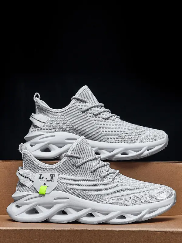 Mens Shoes, Ultra-light Textured Design Lace-up Trainers for Treadmill Wear As Gift, Workout Sneakers, Casual Twist Sole Design Sports Running Shoes for Summer 2025 2