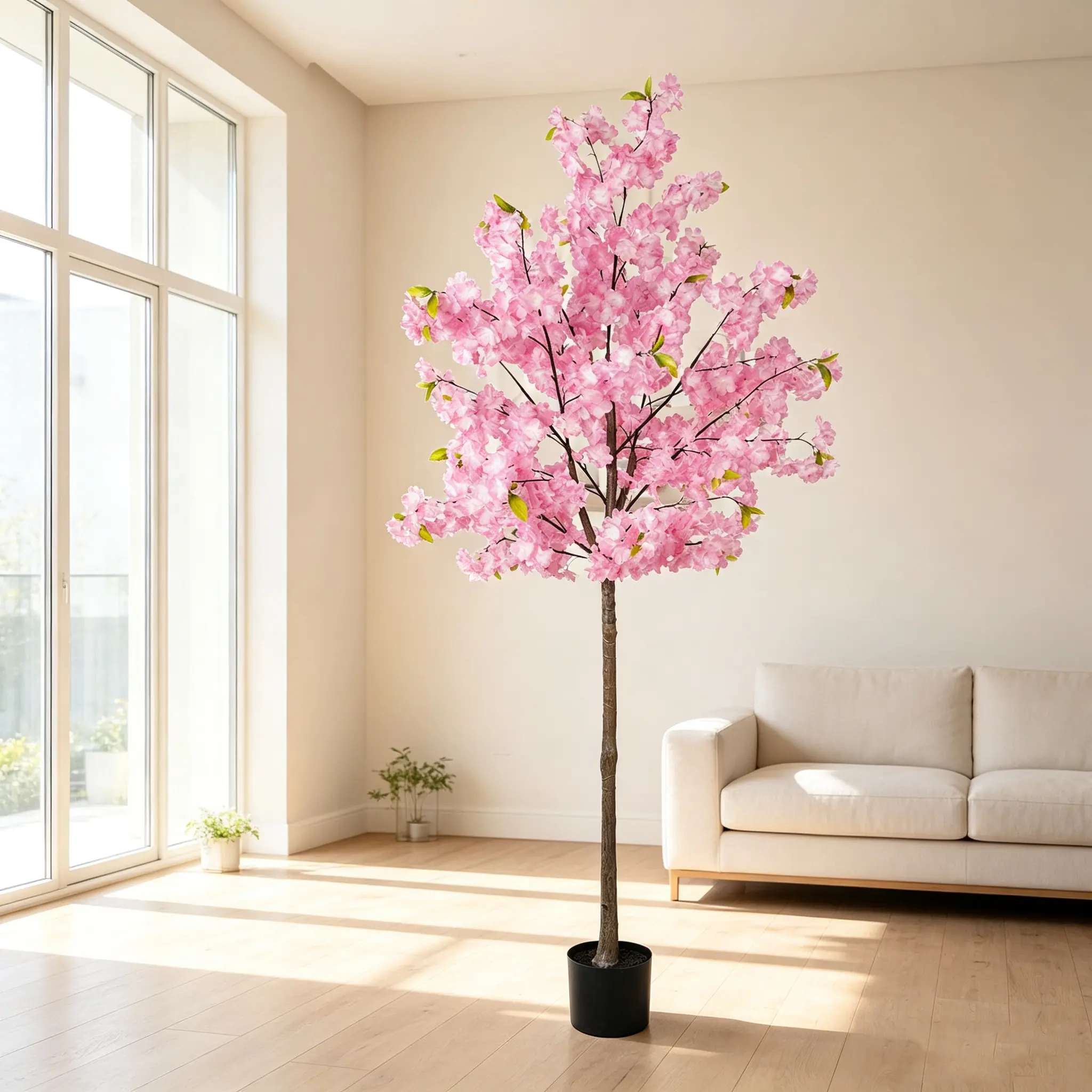 Artificial Cherry Blossom Tree, 5.2FT Tall Faux Pink Cherry Blossom Plant with Black Planter Pot, Realistic Fake Sakura Flower Tree for Indoor Home Living Room Decor, Wedding Party Event Aesthetic Decoration, No Maintenance Artificial Floral Tree