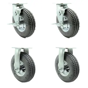 Service Caster SCC-100S280-PNB-GRY-TLB-2-R280-2 8 in. Swivel Pneumatic Casters Gray Rubber Wheels - Set of 4