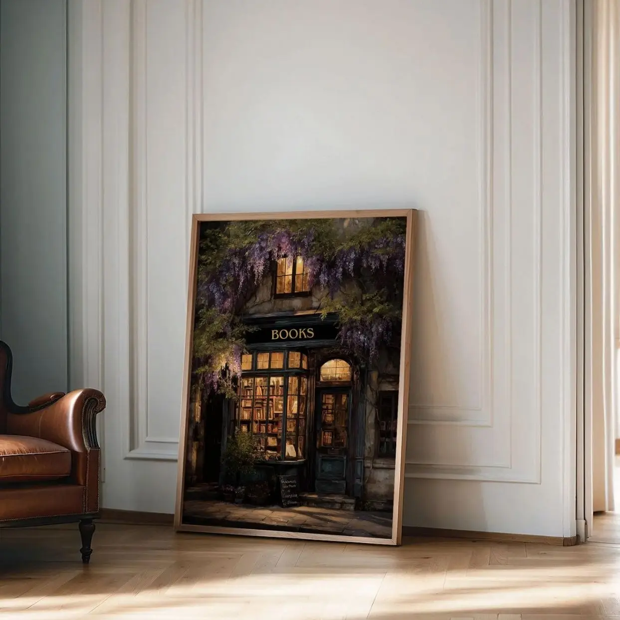 Cozy Bookstore Art Print Moody Bookshop Poster Library Wall Decor Book Lover F