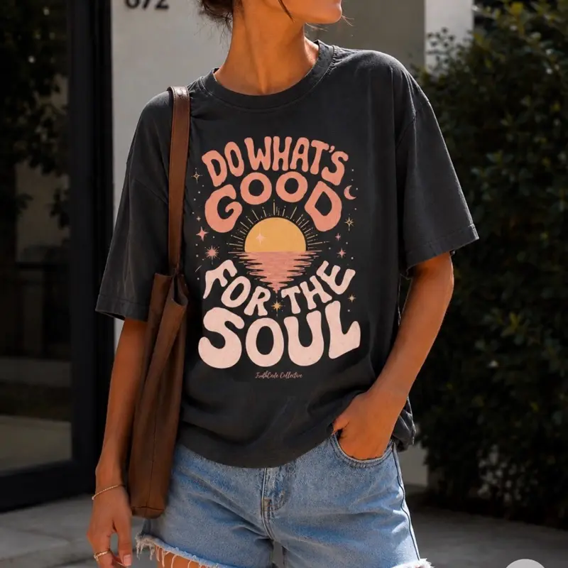 Organic GOOD FOR THE SOUL Cotton Tee, Spiritual Graphic. T-Shirt, Unisex Fit, Eco-Friendly, Womenswear [GOTS + OCS Certified]