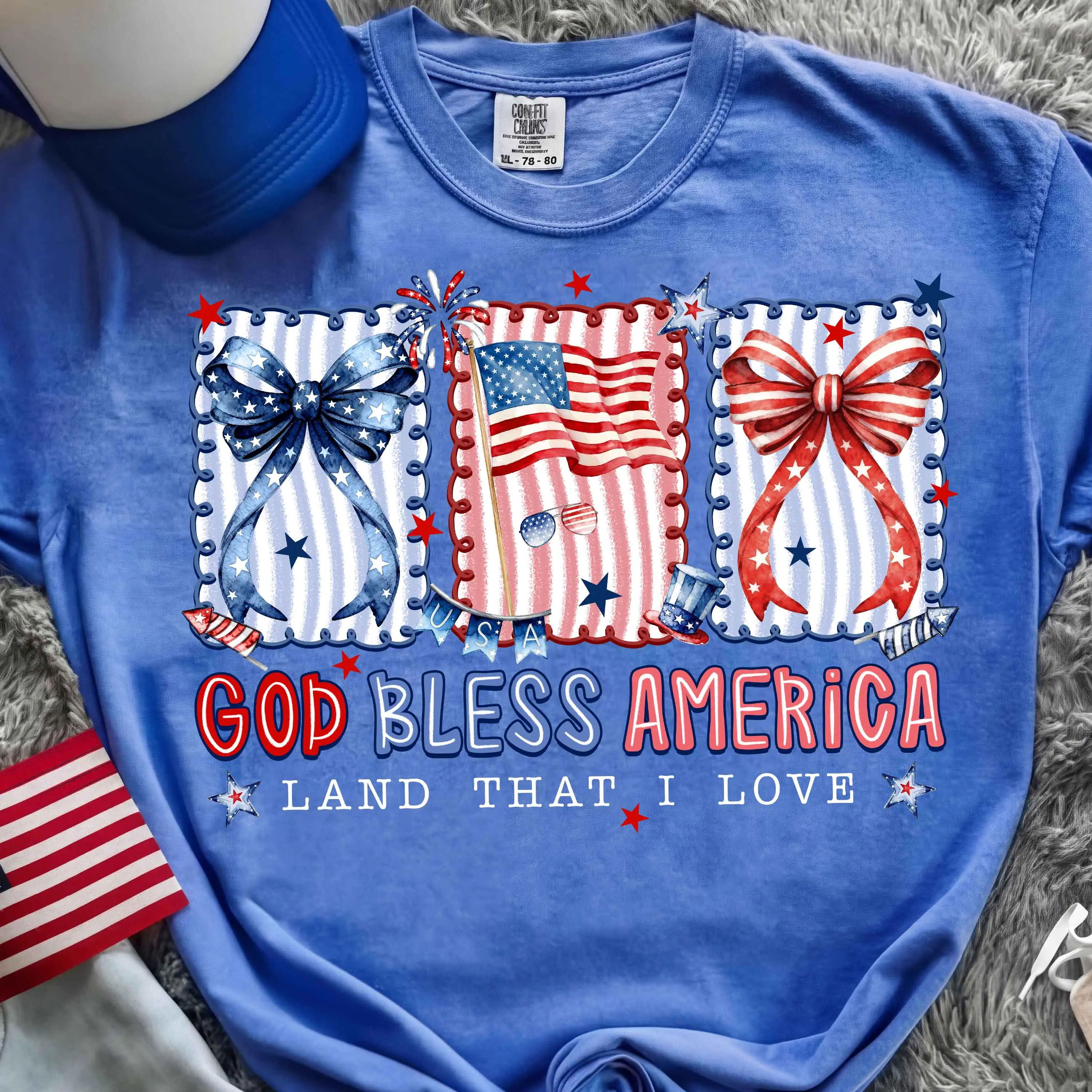 Comfort Colors God Bless America Shirt, Patriotic 4th of July Tee, USA Flag Bow Graphic Shirt, Independence Day Outfit, American Pride Shirt, Summer BBQ Party Tee, Unisex Cotton Shirt US
