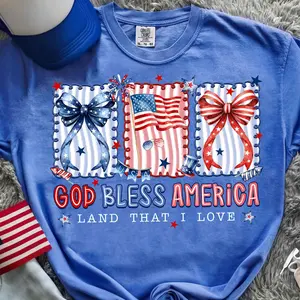 Comfort Colors God Bless America Shirt, Patriotic 4th of July Tee, USA Flag Bow Graphic Shirt, Independence Day Outfit, American Pride Shirt, Summer BBQ Party Tee, Unisex Cotton Shirt US
