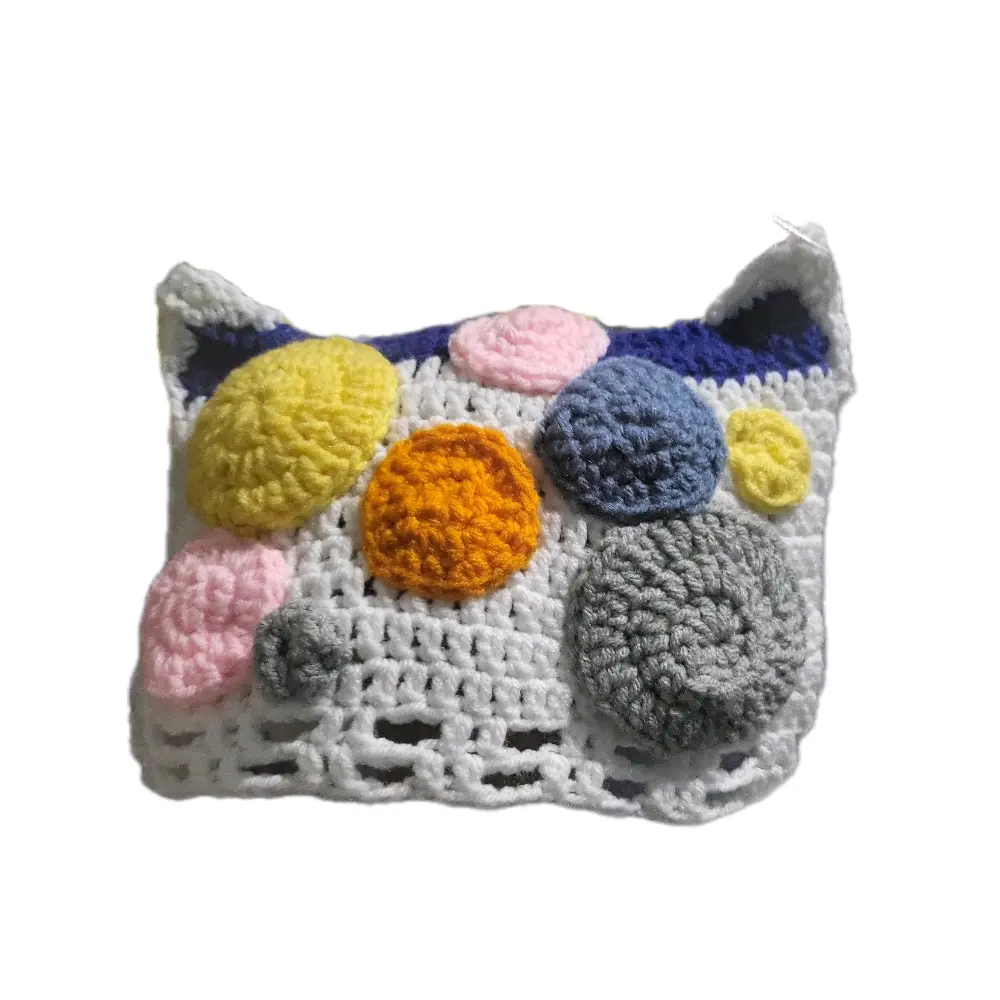 Crochet Cat Ear Beanie with Polka Dots
