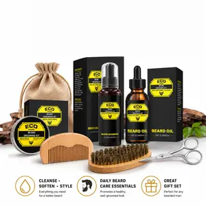ECO FINEST Men's Beard Grooming Kit - 100% Natural Anti-Dandruff Beard Oil, Shampoo, Balm, Scissors Set for Growth & Shaping, Ideal Valentine's Day Gift for Men