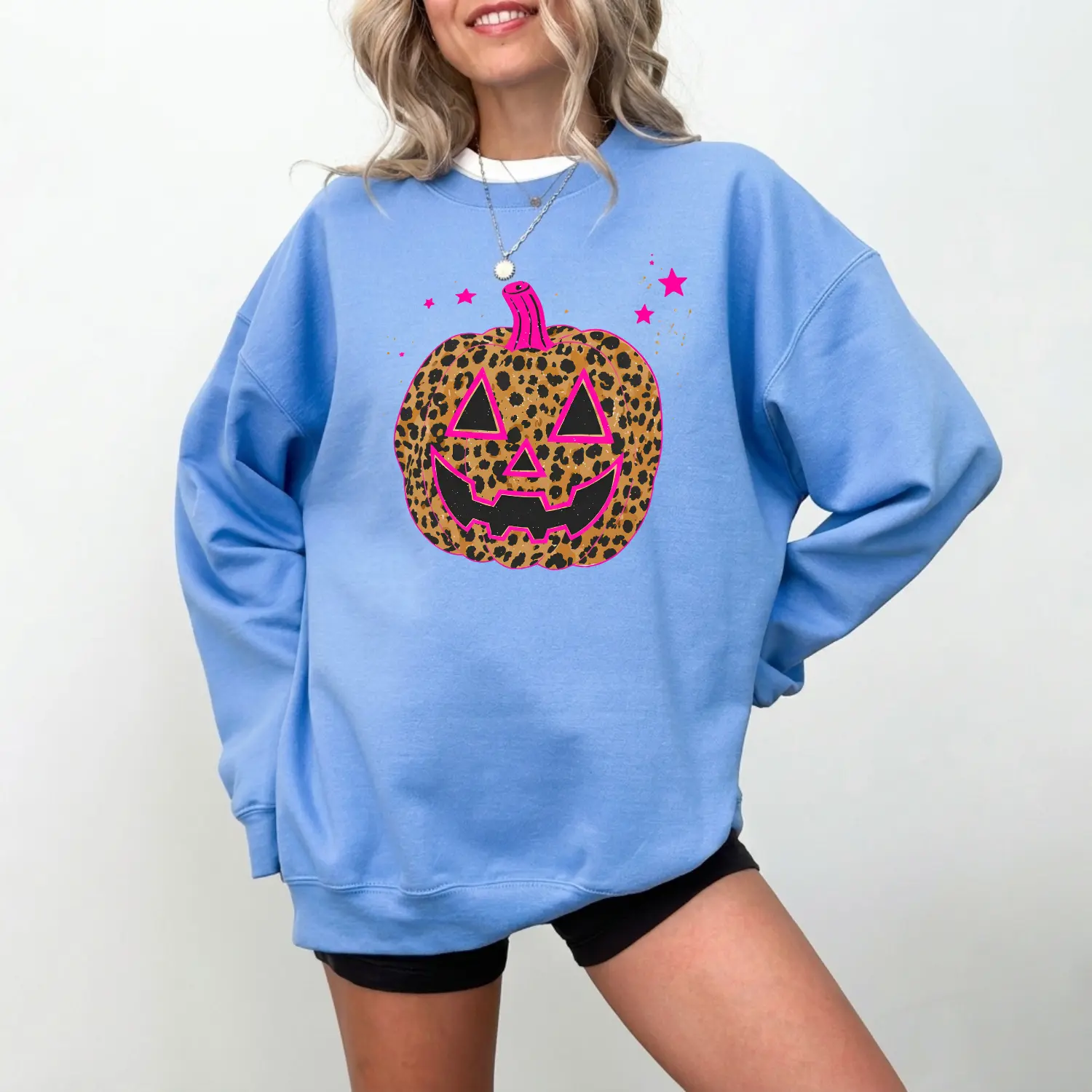 Comfort Colors Leopard Pumpkin Sweatshirt, Cute Halloween Pumpkin Pullover, Pink Leopard Jack O Lantern Sweatshirt, Spooky Season Graphic Top