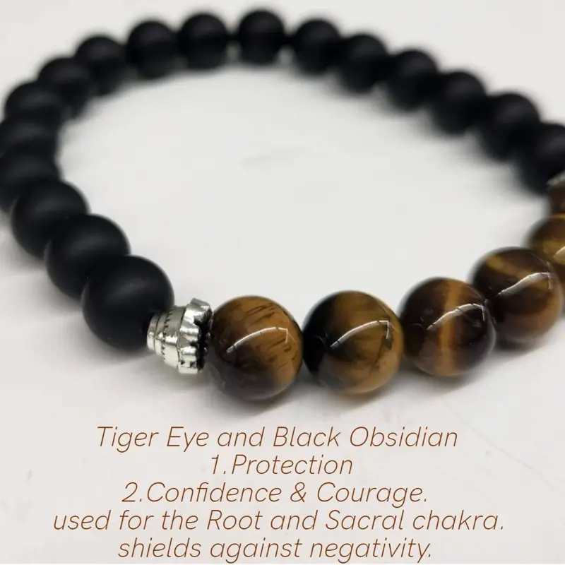 Obsidian & Tiger Eye Gemstone Beads - Natural Healing Crystals for Jewelry Making, Spiritual Balance