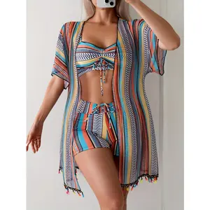 L Fringe Bikini Four-Piece Set