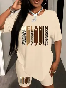 Personalized print pattern Women's Summer Casual 2-Piece Leisure Sports Set, Stylish Print Comfortable for Daily Wear, Trendy Ladies Fashion Must-Have