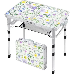 Camping Table:Small Folding Table Portable Table 23.6" L X 15.7" W 4 Height with Mesh Layer- Adjustable Height Outdoor Table for Hiking Travel Picnic BBQ Cooking