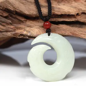Baikalla™ "Dragon Good Luck Pattern" Genuine HeTian White Nephrite Jade Symbol Pendant Necklace