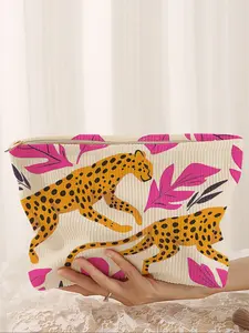 Cute Cartoon Leopard Print Makeup Storage Bag, Lightweight Stylish Casual Travel Pouch for All Seasons, Multi-functional Organizer for Various Occasions, Cosmetic Pouch