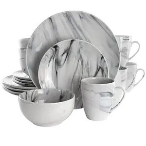 Elama Fine Marble 16 Piece Stoneware Dinnerware Set in Black and White Elama Fine Marble 16 Piece Stoneware Dinnerware Set in Black and White