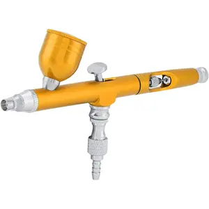 Action Gravity Feed Airbrush Gun Set, 0.3mm Spray Art Paint Tattoo Nail Tool Kit, Profesional Enhancements Barber Spray Gun for Painting Fine Nail Art Tattoo Cake Decorating Hobbies (Golden)