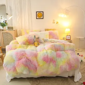 3-Piece Gradient Color Plush Fluffy, Soft Winter Comforter Cover & 2Pillowcases, Used as Blanket Sofa cover Machine Wash, Soft Bedding Sets