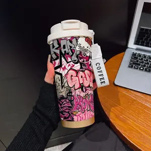 Abstract Graffiti Coffee Cup, Portable Insulated Tumbler, Keeps Hot/cold, Boho Style, Ideal for Office, Travel, Sports, Golf