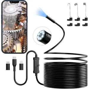 Endoscope Camera with Light, 1920P HD Borescope Camera with 8 Adjustable LED Lights, 16.4ft Semi-Rigid Snake Camera with Light, IP67 Waterproof 7.9mm Inspection Camera for iOS and Android