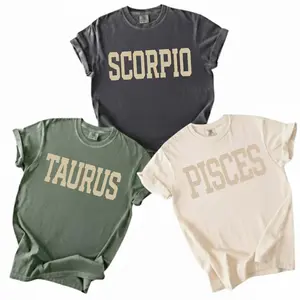All 12 Zodiac Comfort Colors T Shirt, Minimal Text Astrology Zodiac Tee, Scorpio Taurus Pisces Graphic Shirt, Soft Washed Cotton Unisex Tee, Zodiac Gift for Her and Him - AL