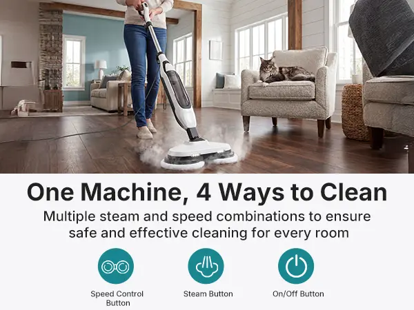 Sweetcrispy Dual-Head Corded Steam Cleaner Mop with Power Cord, Rapid Heating 30s Quick Heat Start, LED Display, 2 Spinning Machine-Washable Pads, Visible Water Volume, Easy Refill Cup, Quick-Dry for Hardwood, Tile Floors (Steam Cleaner for House)