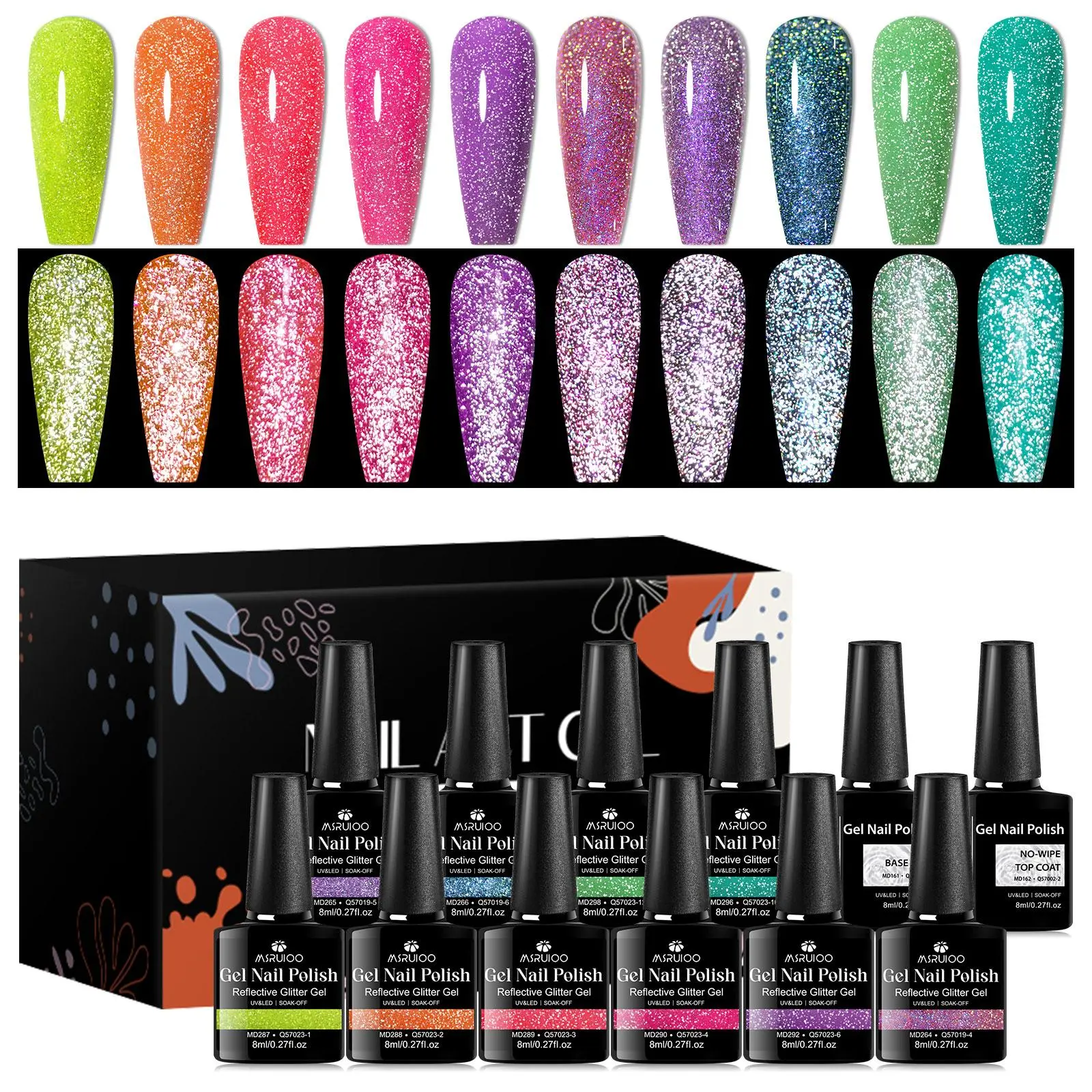 Fluorescent Glitter Shimmer Gel Nail Polish Set, 12pcs/set Reflective Super Flash Broken Diamonds Light Effect Nail Gel, Soak Off Uv Gel Diy Nails Art for Nails Salon, Nail Kit Set