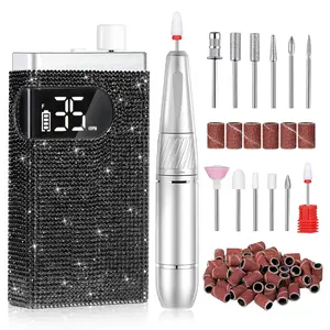 Rechargeable Nail Drill 35000RPM Portable Cordless,Professional Electric Nail File with 12 Nail Bits for Acrylic and Gel Nails, Nail Care Nail Tools for Manicure Pedicure, Black Diamond