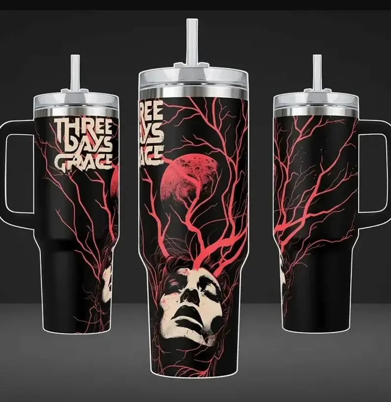[Rock Music Style] Three Days Grace Inspired Tumbler 40oz 20oz With Handle, Rock Band Fan Artwork Stainless Steel Insulated Travel Cup, Alternative Music Lover Drinkware Gift For Fans