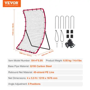 VEVOR Baseball And Softball Rebounder Net, 4x 5.5 ft PitchBack Baseball Pitching Nest, Pitch Return Trainer Rebound Net with Pitching Target, All Angle Fielding Rebound Net for Grounders Pop Flies