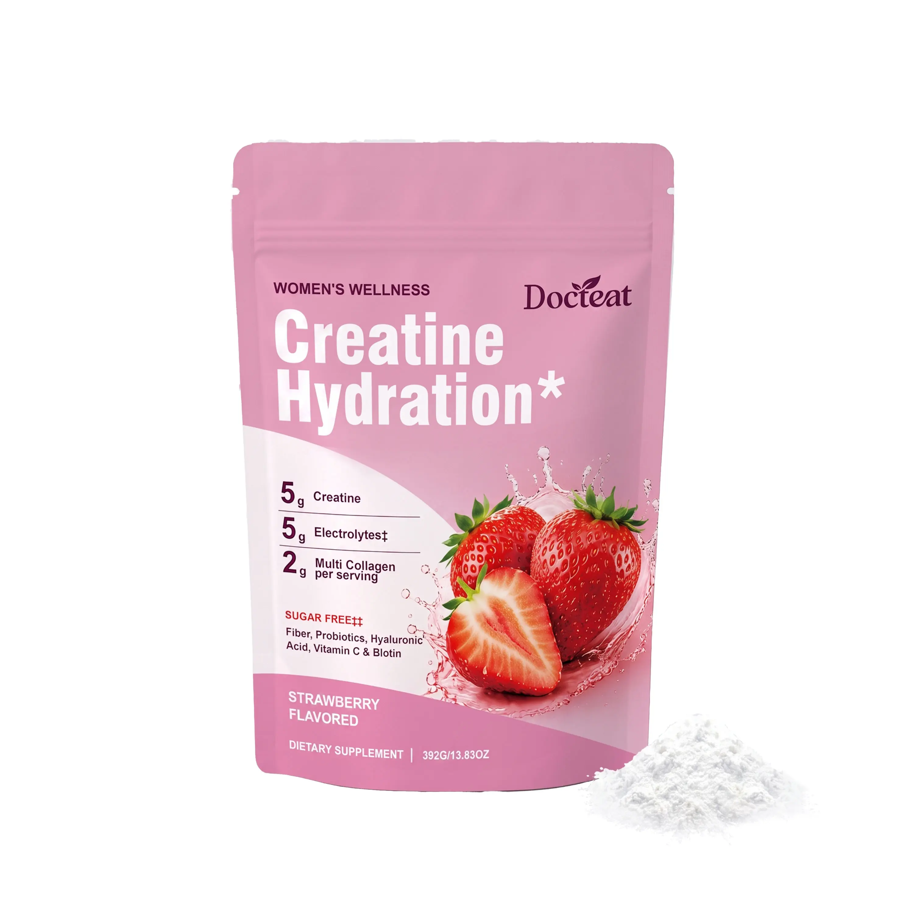 Women’s Wellness Recovery Supplement Powder Strawberry Flavored Sugar Free, 5g Creatine Electrolytes Multi Collagen Probiotics HA Vitamin C Biotin, Support Hydration Workout Performance & Post Exercise Recovery