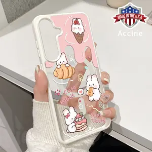 MagSafe Phone Case Compatible with Samsung Galaxy S23 Ultra S24 Plus S25 S22+ FE Dessert Bunny Clear Acrylic Hard Back Soft TPU Edge Non-Yellowing Protective Cover for Girl