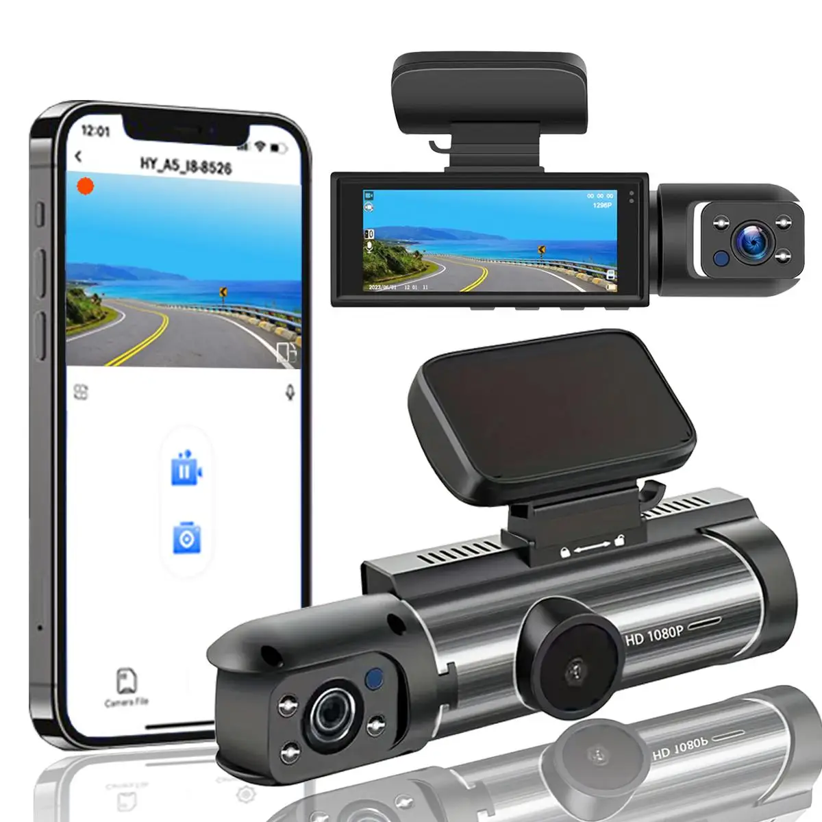 Multifunctional Automotive Dashcam DVR Camera with 32GB Card, 1 Count 3.16'' IPS Screen & Dual Lens Car Video Surveillance with APP Control, Wide Angl