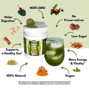 Green Burn Blend | 100% Natural Greens | Bloat Support, Energy, Vitality, Adaptogen Power, Edible Supplement, Optimum Fitness Dietary Healthcare