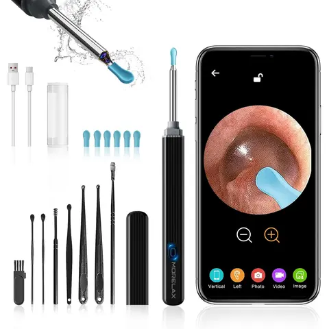 Ear Wax Removal Tool with 1080P Camera, Ear Cleaning Kit with 6 Silicone Ear Scoops & 8-Piece Ear Wax Removal Set, WiFi Ear Otoscope for iOS, iPadOS & Androi