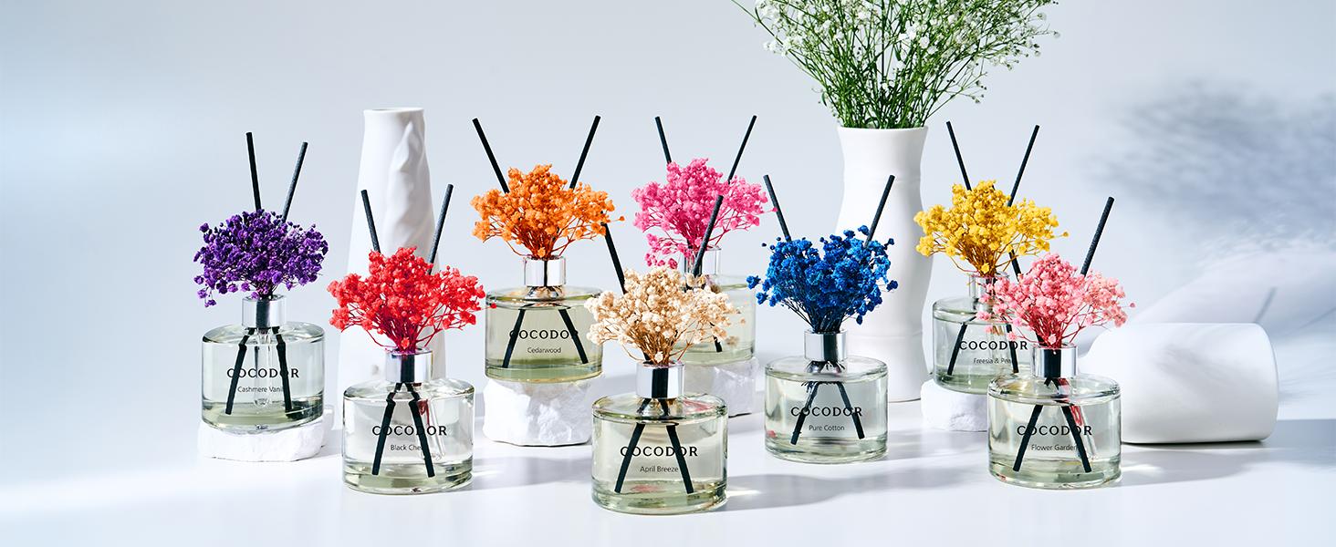 COCODOR Flower Reed Diffuser Set / 6.7oz / Scent Diffuser with Sticks Home Fragrance Reed Diffuser for Bathroom Shelf Decor