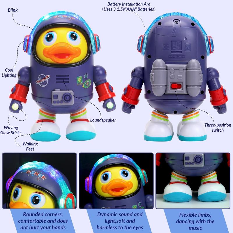 Dancing Space Duck Toy, Space Duck Dancing Musical Interactive Toy, Walking Duck Baby Robot, Electric Dancing Duck Toy Baby Musical Toys, Cute Singing Walking Duck Toys with Music LED Lights