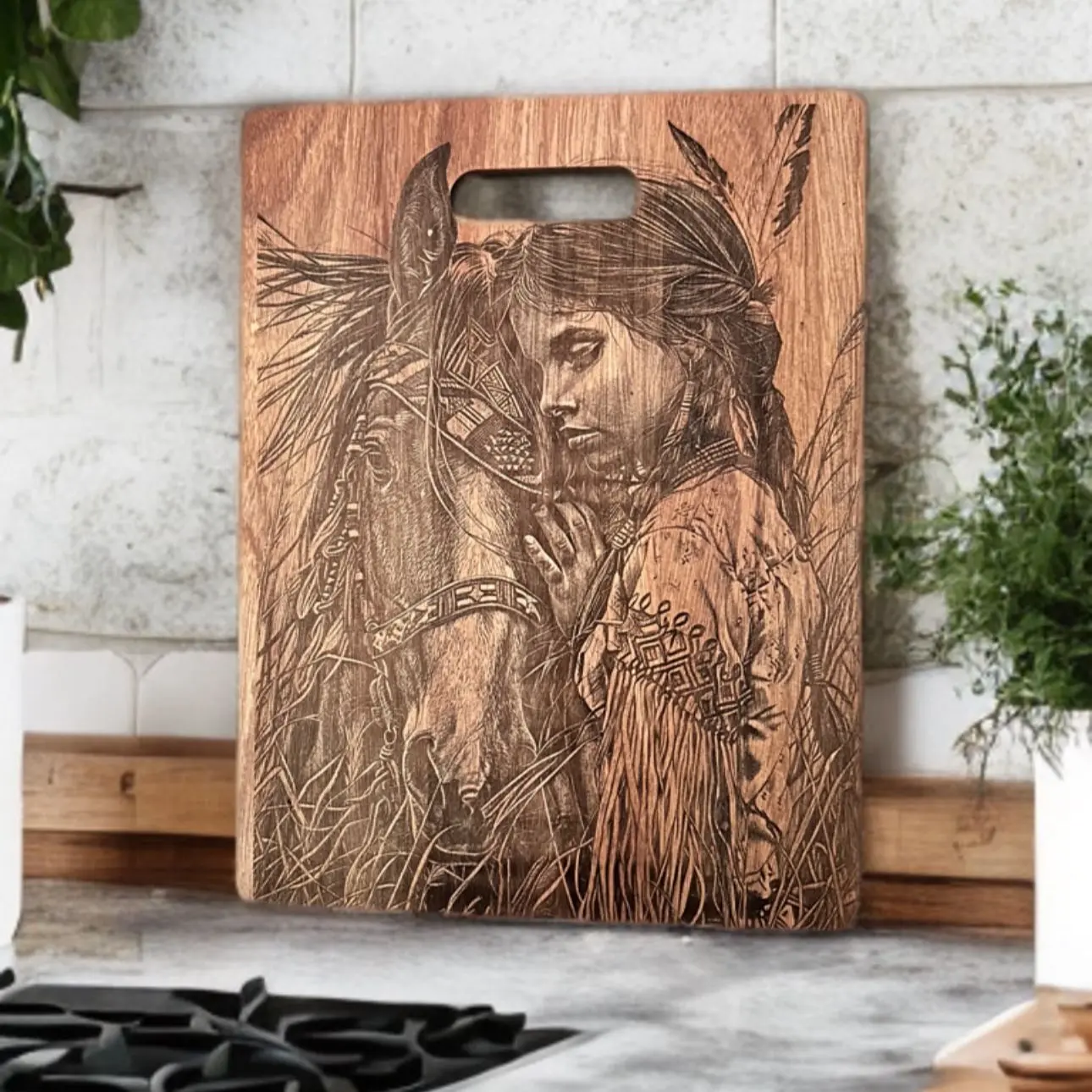 Premium Engraved 9"x12" Serving/Cutting Board - Native American Art Custom