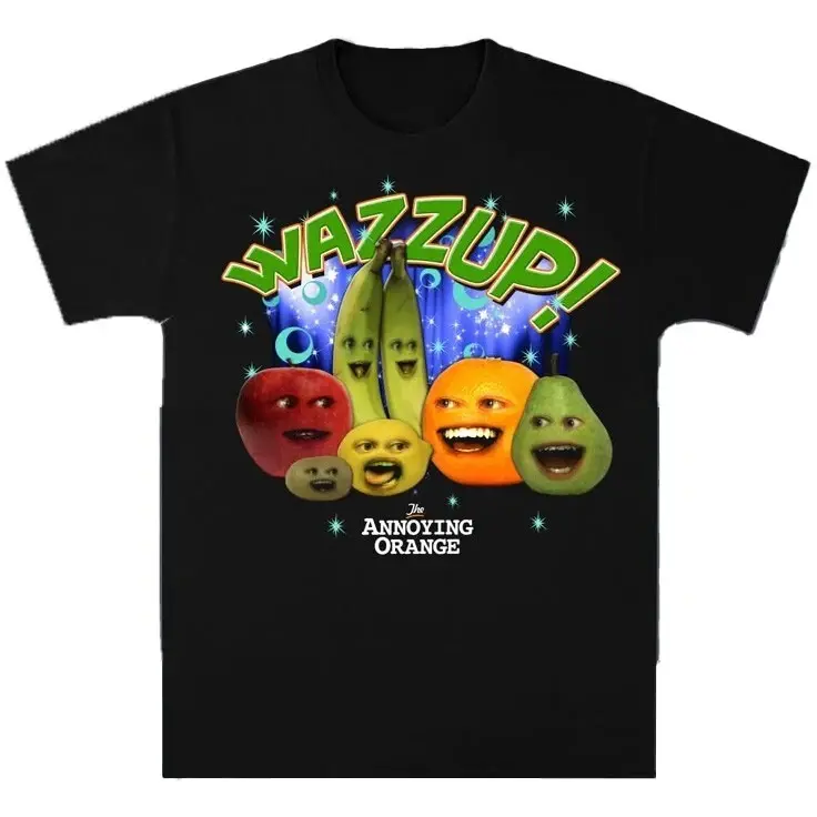 Men's Loose Crew Neck Asymmetrical Annoying Orange Funny T-Shirt - Menswear Casual Short-Sleeve Basic Top, Loose-Fit, Vibrant Cartoon Print, Chinese New Year Scenario, All Seasons, Do Not Bleach