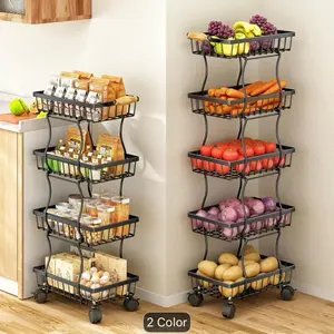 4 Layer Fruit And Vegetable Basket, Stackable Metal Storage Cart (With Wheels), Rotating Storage Rack, Narrow Gap Cart, Corner Rack, Open Shelf | Suitable for Kitchen, Pantry, Bathroom, Floor Standing Food Storage Machine
