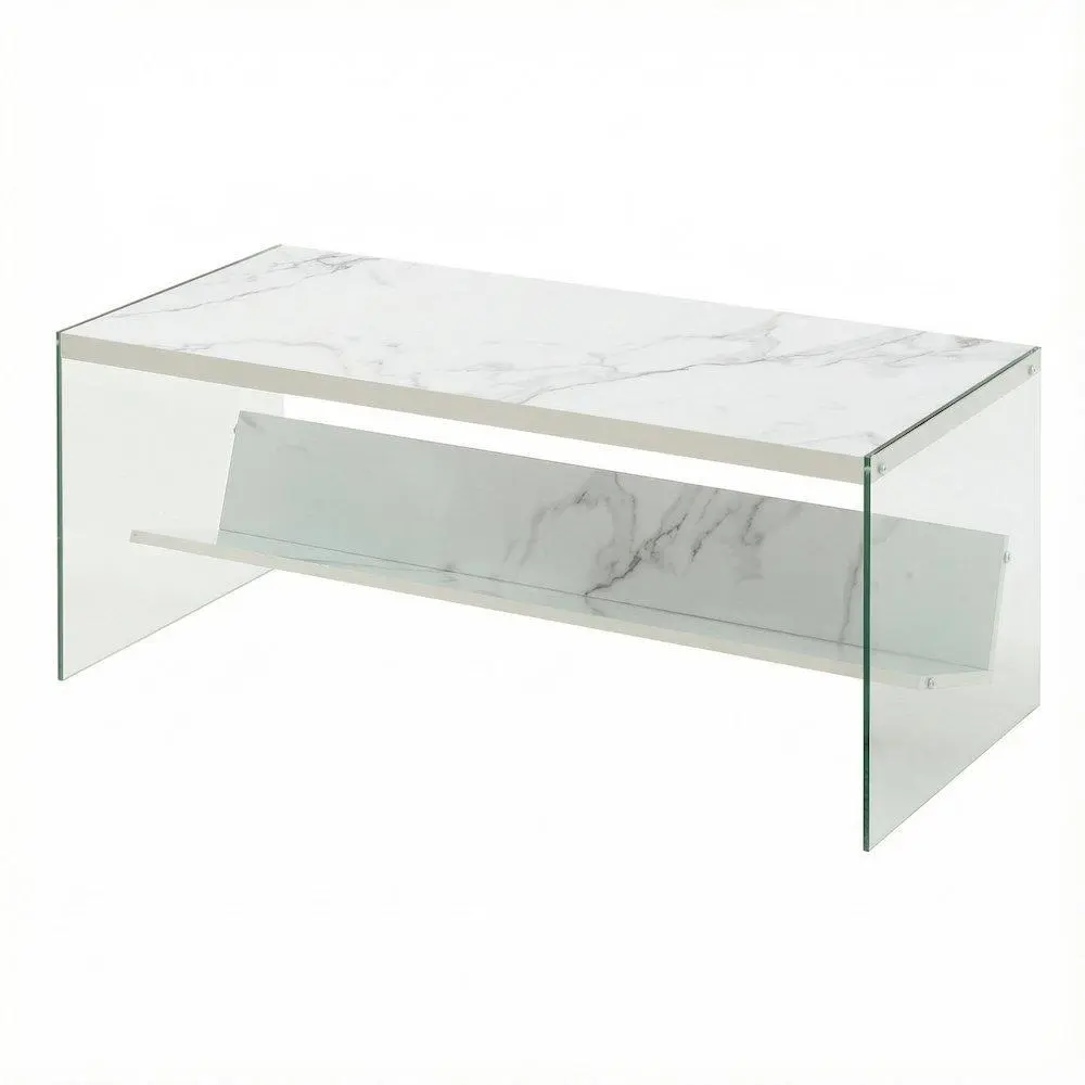 Contemporary Glass Top Coffee Table with Shelf - Durable Indoor Furniture for Living Rooms