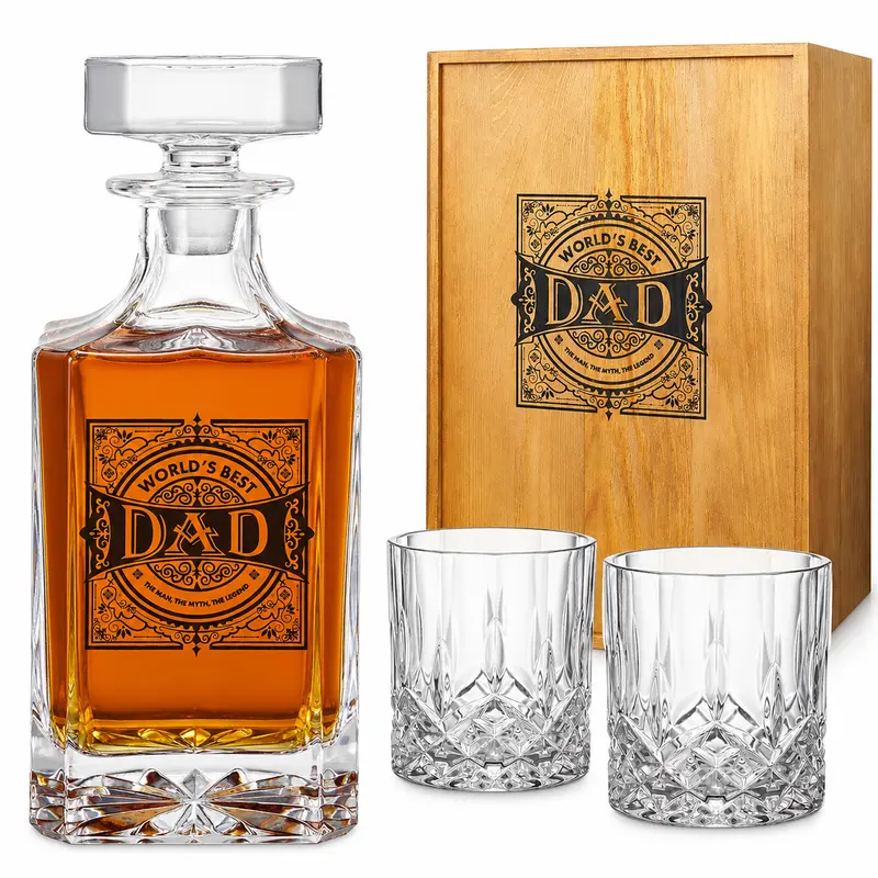 Gift For Dad Whiskey Decanter Gift Set 730ML Decanter 2 Whiskey Glass Fathers Day Birthday Housewarm