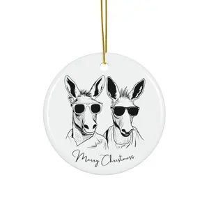 Donkey Ceramic Ornament - Xmas Decoration Gift for Donkey Lover - Rustic Farm Minimalist Decor - Circle/Star/Heart/Oval Shape