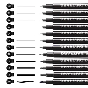 12 pcs fineliner pens, art pens, fine liner pens black, drawing pens, art supplies, micron pens, artist pens, black felt tip pens  set - Acid free, stain proof and light fast, perfect for children, artists, technicians.