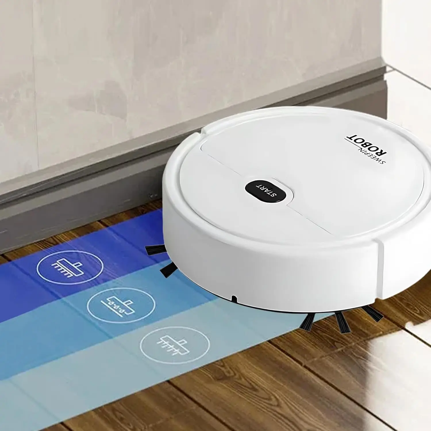 Robot Vacuum Cleaner, USB Smart 3 in 1 Super Thin, Powerful Suction, Quiet, Self Charging Robotic Vacuum Cleaner, Cleans Hard Floors to Medium Pile Carpets (White)